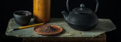 Japanese Tea Pot with Calligraphy Brushes | Still Life Photography